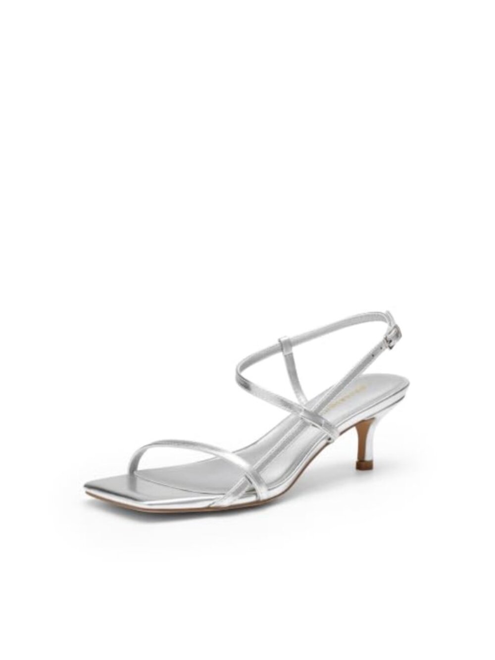 Women Kitten Low Heels Dressy Sandals Square Toe Slingback Faux Leather